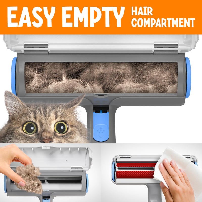 Triton Pet Hair Removal Tool w/Fur Trapping Compartment and Detachable Handle, 60% Smaller Storage Size, Reusable Shedding Roller, Cat and Dog Hair Remover for Car, Furniture, Carpet (Gray/White) - Image 3